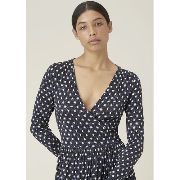 STINE GOYA ALINA JERSEY DRESS in STARS Black Blue White Size XS Long Sleeve Midi - Picture 2 of 16